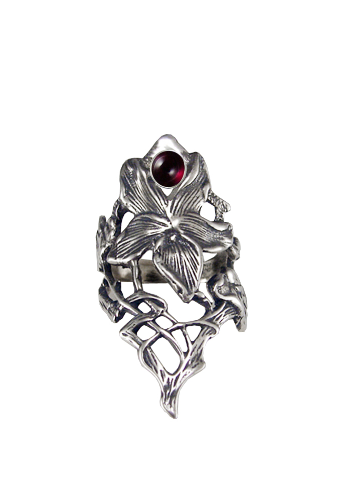 Sterling Silver Woman Maiden's Flower Ring With Garnet Size 10